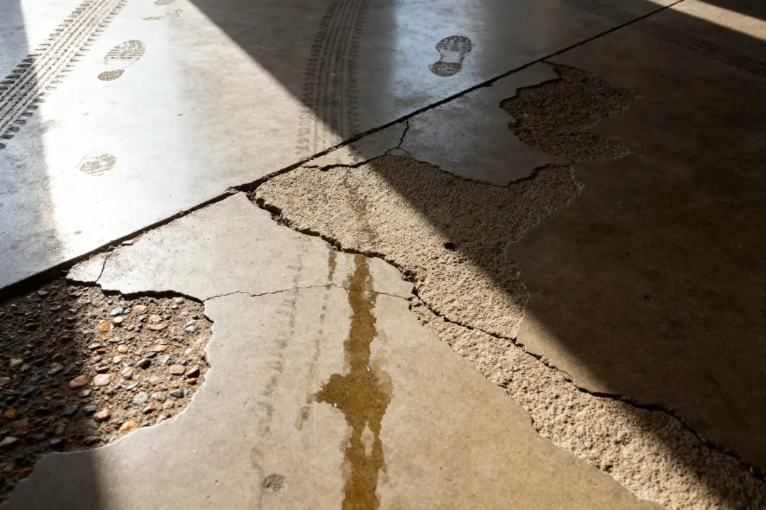 Surface béton désactivé fissurée avec traces pneus béton désactivé prix du m2 visible
