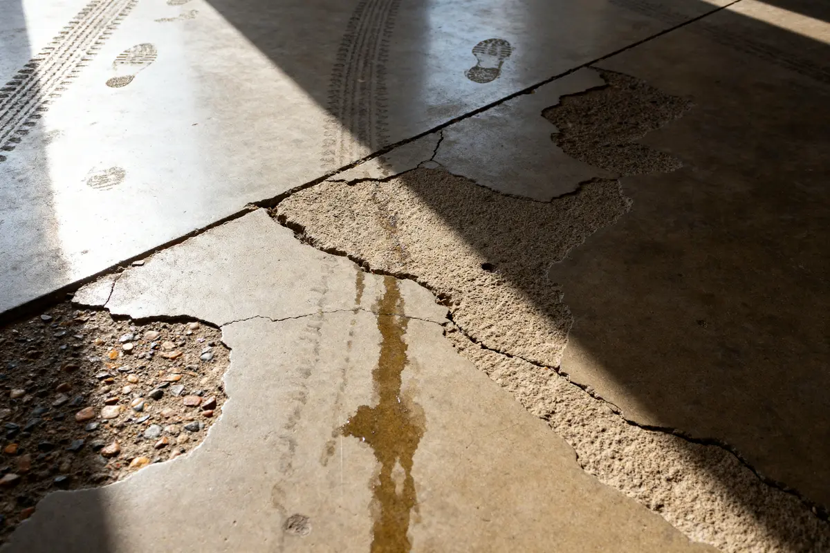 Surface béton désactivé fissurée avec traces pneus béton désactivé prix du m2 visible