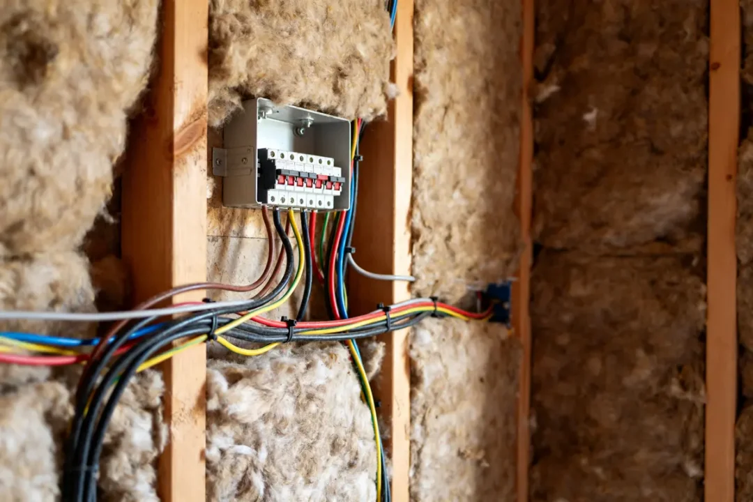 Câblage électrique avec disjoncteur dans mur isolé pour électricité avant ou après isolation