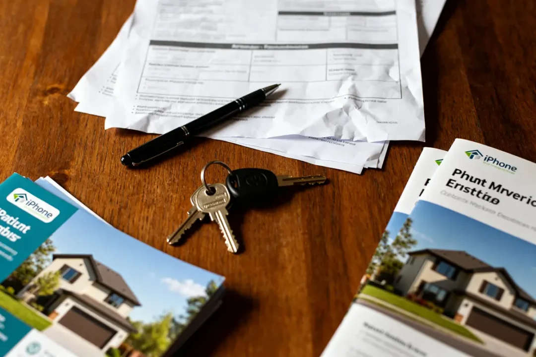 Documents et clés sur table suggérant frais d'agence immobilière pour achat immobilier.
