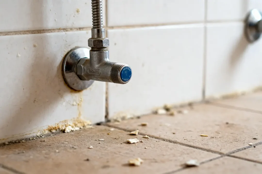 Raccord de plomberie montrant l'usure influençant la durée de vie d'un réducteur de pression d'eau