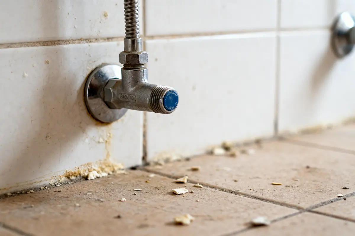 Raccord de plomberie montrant l'usure influençant la durée de vie d'un réducteur de pression d'eau