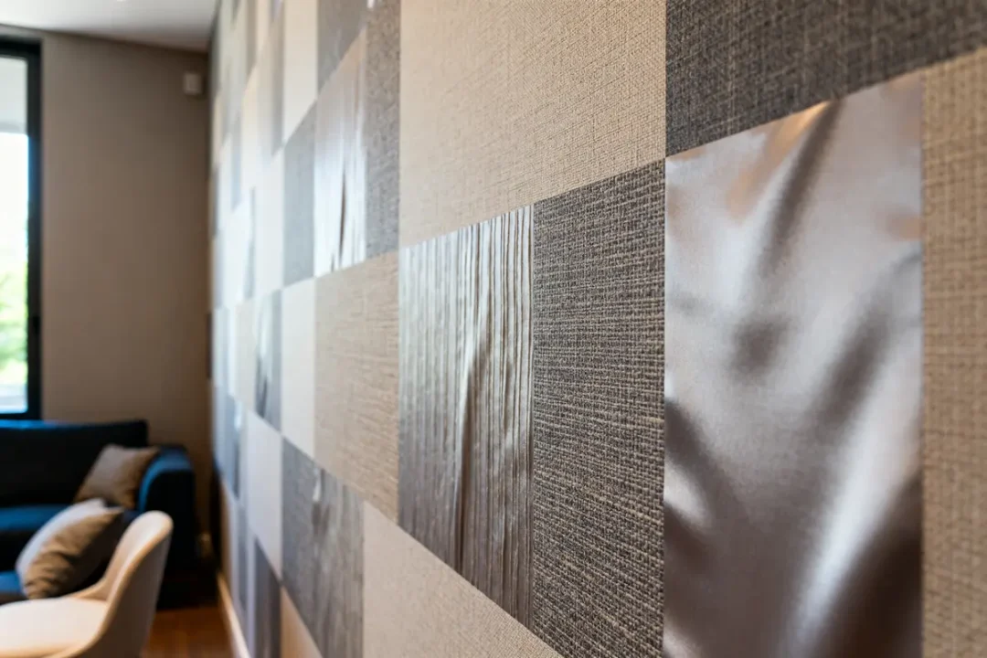 Motif géométrique texturé elitis papier peint dans un salon moderne et élégant