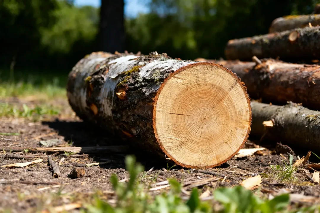 Troncs de bois empilés dans la forêt prix du stère de bois en 50 cm
