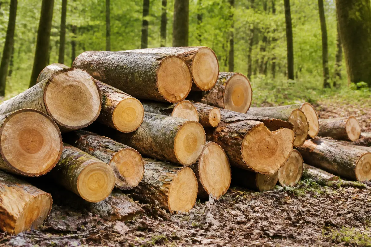 Bûches coupées en forêt, parfaites pour l'albizia comme bois de chauffage écologique et durable
