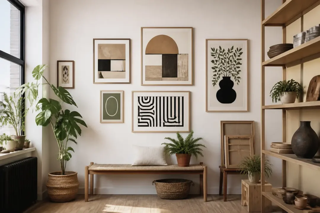 Salon moderne avec décor scandinave et œuvres murales pour un beau beau blog déco.