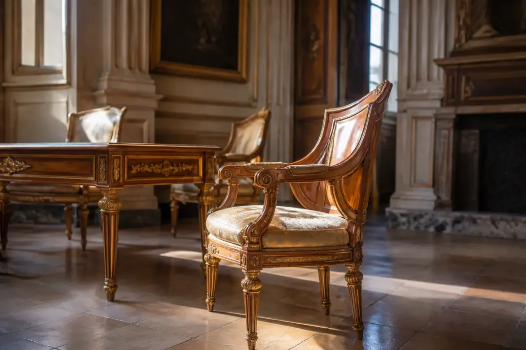 Fauteuils en bois sculpté évoquant les meubles de l'époque de Catherine la Grande